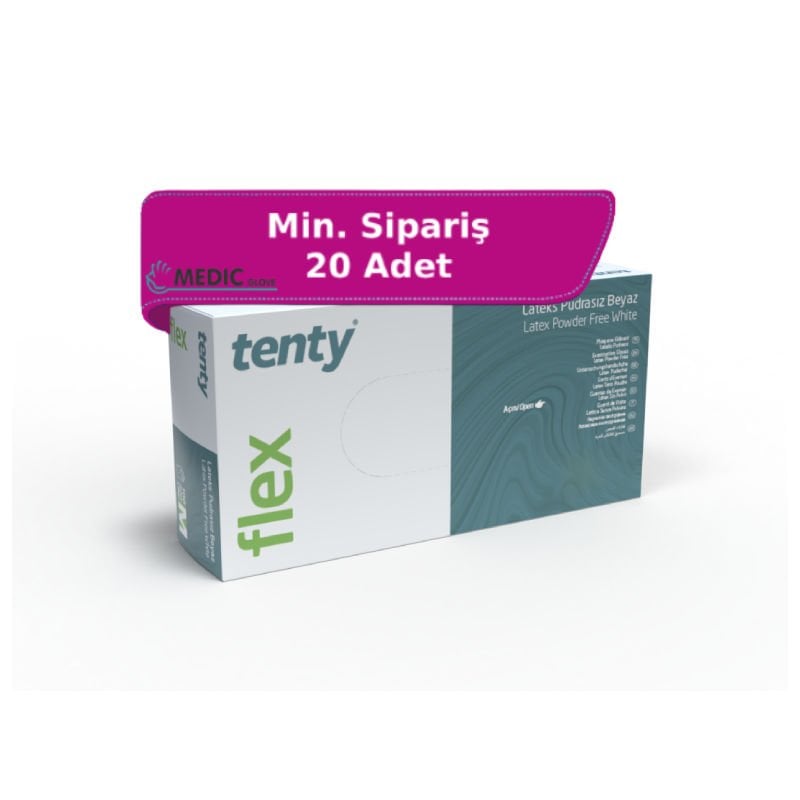 tenty flex Pudrasız Lateks Muayene Eldiveni (Medium) 100'lü Paket