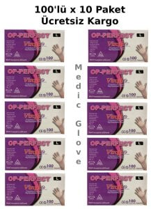 OP-PERFECT Pudrasız Vinil Muayene Eldiveni (Large) 100'lü x 10 Paket