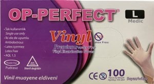 OP-PERFECT Pudrasız Vinil Muayene Eldiveni (Large) 100'lü x 10 Paket