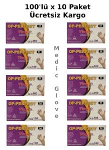 OP-PERFECT Pudrasız Vinil Muayene Eldiveni (Medium) 100'lü x 10 Paket