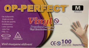 OP-PERFECT Pudrasız Vinil Muayene Eldiveni (Medium) 100'lü x 5 Paket