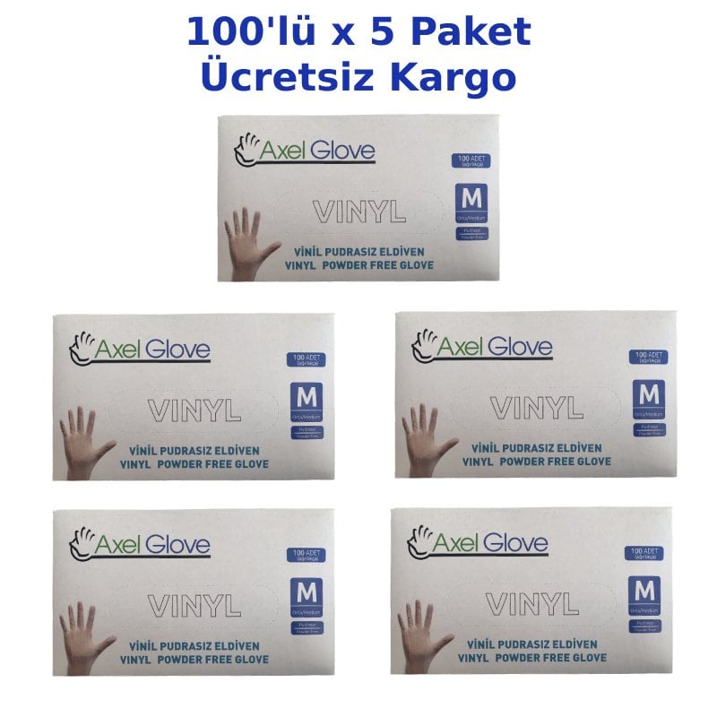 Axel Glove Pudrasız Vinil Eldiven (Medium) 100'lü x 5 Paket