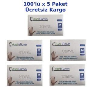 Axel Glove Pudrasız Vinil Eldiven (Medium) 100'lü x 5 Paket