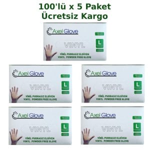 Axel Glove Pudrasız Vinil Eldiven (Large) 100'lü x 5 Paket