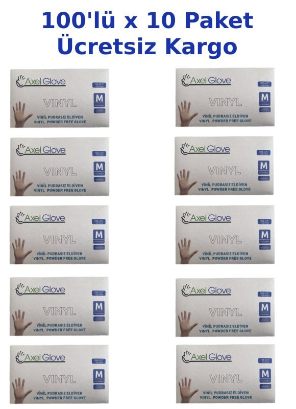 Axel Glove Pudrasız Vinil Eldiven (Medium) 100'lü x 10 Paket