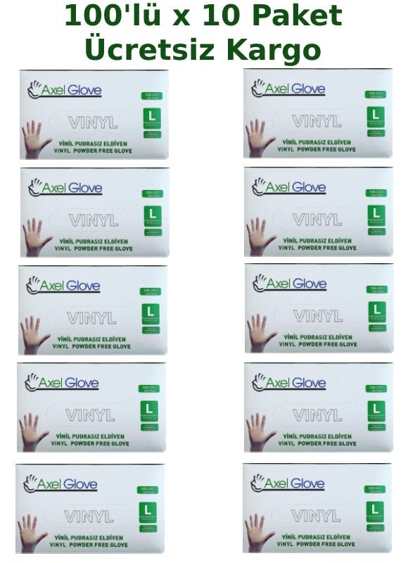 Axel Glove Pudrasız Vinil Eldiven (Large) 100'lü x 10 Paket
