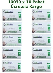 Axel Glove Pudrasız Vinil Eldiven (Large) 100'lü x 10 Paket