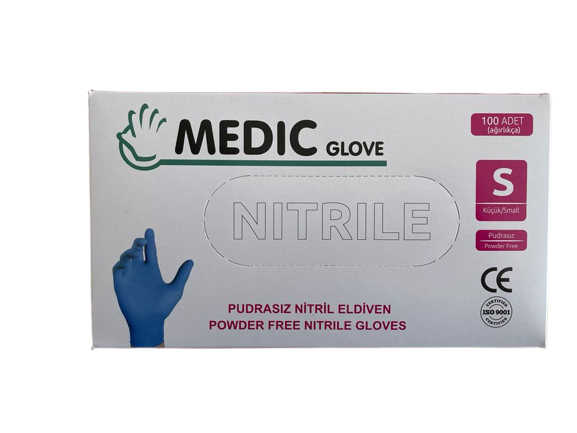 MEDIC GLOVE Mavi Pudrasız Nitril (Small) Muayene Eldiveni 100'lü Pk