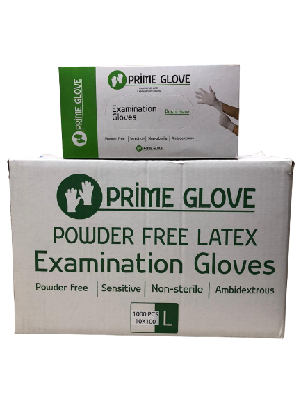 PRIME GLOVE Pudrasız Lateks Muayene Eldiveni (Large) - 100'lü x 10 Paket - 1 Koli