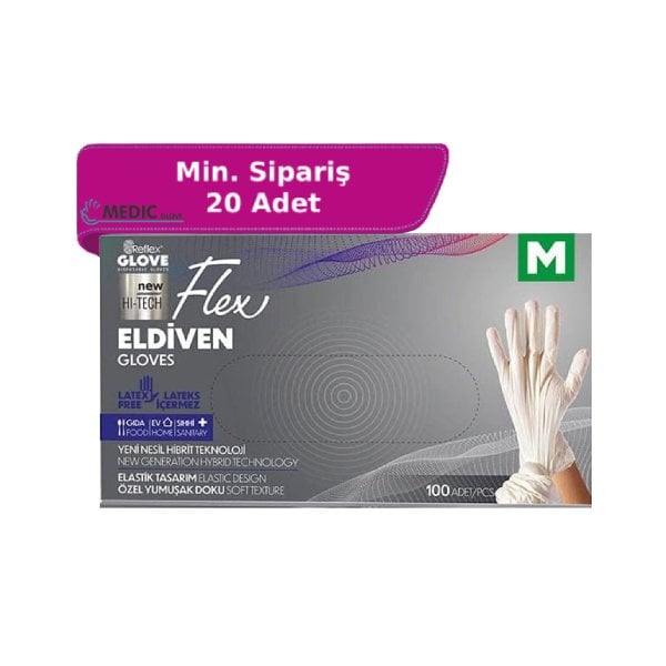 Reflex Flex Beyaz (Ten) Pudrasız TPE Eldiven (M) 100'lü Kutu