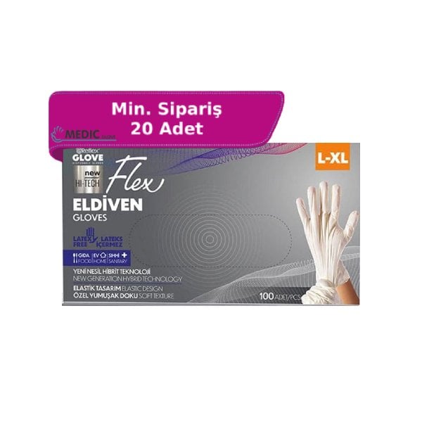 Reflex Flex Beyaz (Ten) Pudrasız TPE Eldiven (L-XL) 100'lü Kutu