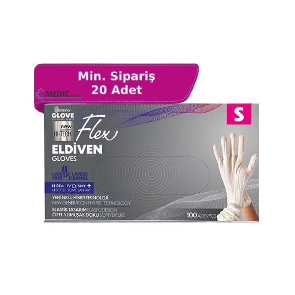 Reflex Flex Beyaz (Ten) Pudrasız TPE Eldiven (S) 100'lü Kutu