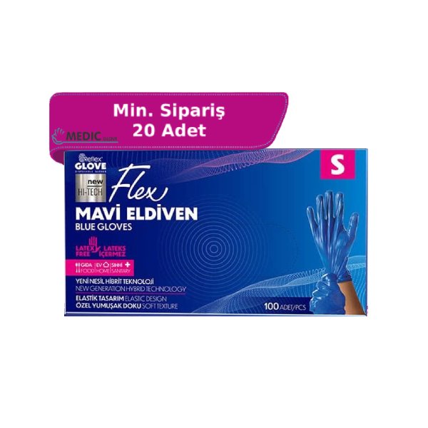 Reflex Flex Mavi Pudrasız TPE Eldiven (S) 100'lü Kutu