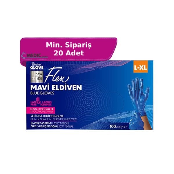 Reflex Flex Mavi Pudrasız TPE Eldiven (L-XL) 100'lü Kutu