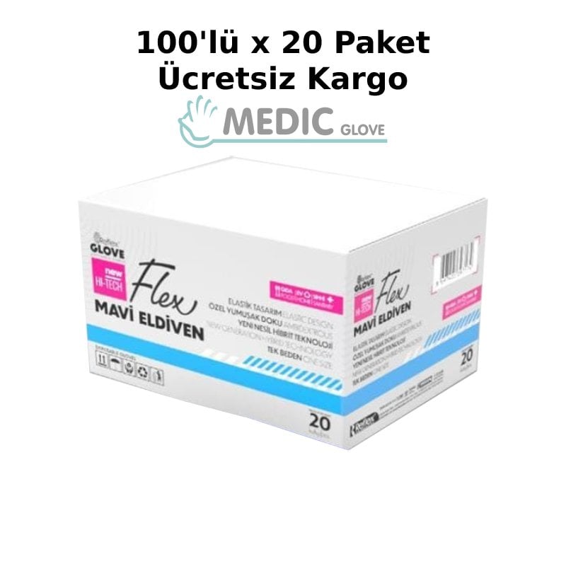 Reflex Flex Mavi Pudrasız TPE Eldiven (M) 100'lü x 20 Kutu - 1 Koli