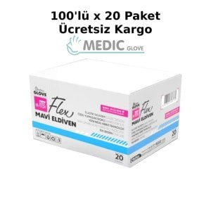 Reflex Flex Mavi Pudrasız TPE Eldiven (M) 100'lü x 20 Kutu - 1 Koli