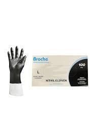 Broche Siyah Nitril Pudrasız Muayene Eldiveni (XL) 100'lü Paket
