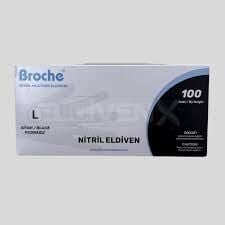 Broche Siyah Nitril Pudrasız Muayene Eldiveni (XL) 100'lü Paket