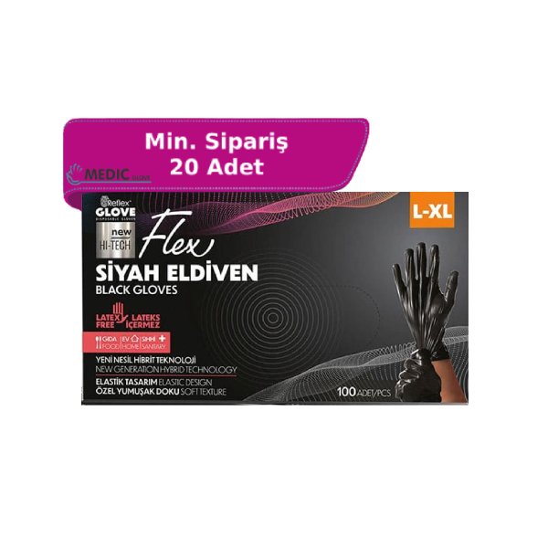 Reflex Flex Siyah Pudrasız TPE Eldiven (L-XL) 100'lü Kutu