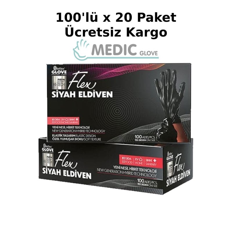 Reflex Flex Siyah Pudrasız TPE Eldiven (S) 100'lü x 20 Kutu - 1 Koli