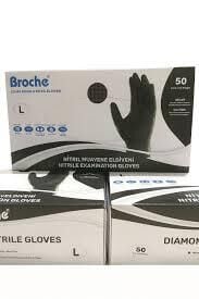 Broche Elmas Dokulu Tırtıklı Siyah Nitril Eldiven (Large) 50'li Paket
