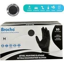 Broche Elmas Dokulu Tırtıklı Siyah Nitril Eldiven (Medium) 50'li Paket