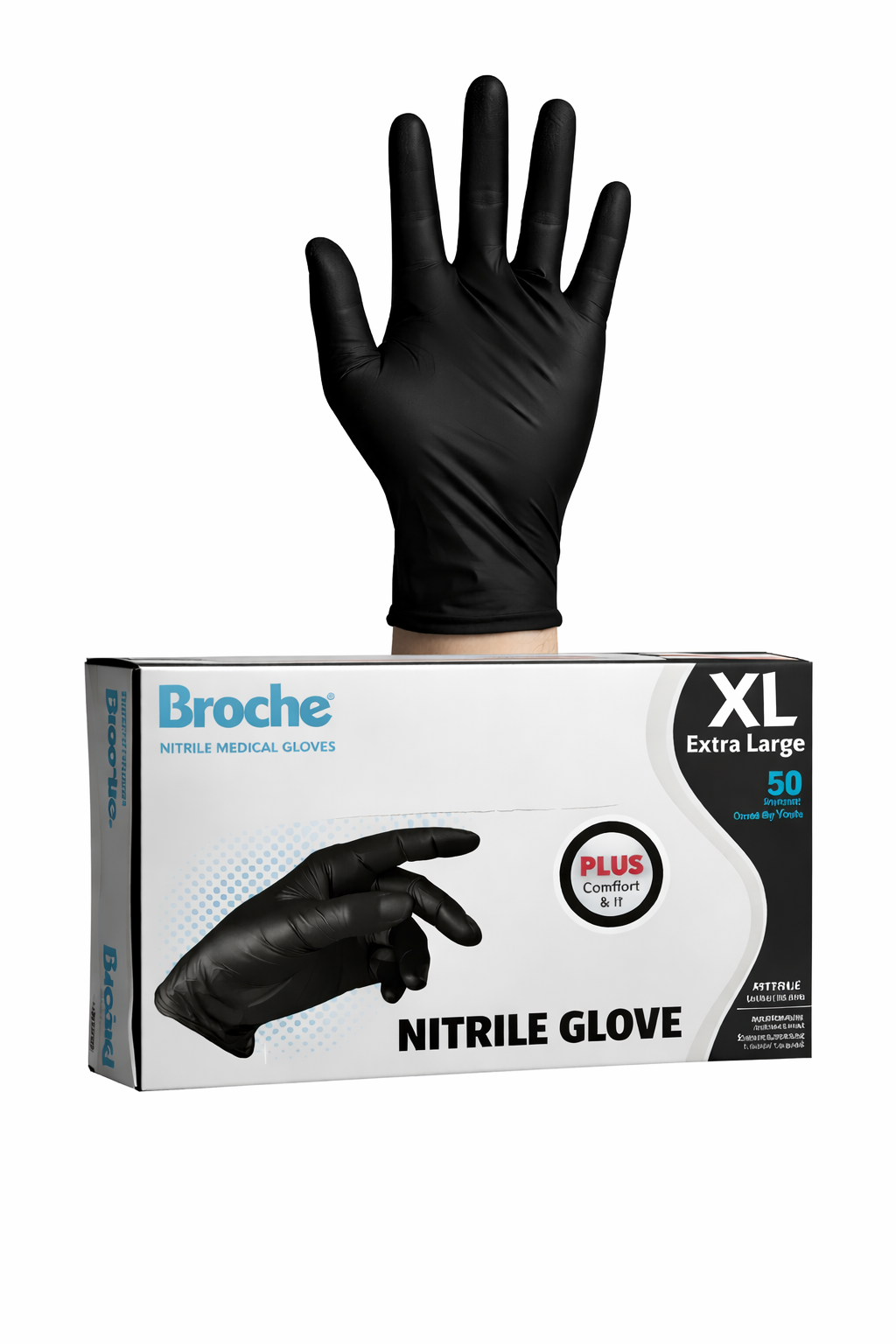Broche Plus Ekstra Kalın Siyah Nitril Eldiven (XL) 50'li Paket