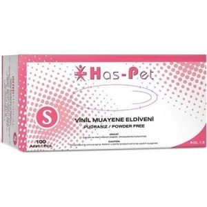 Has-Pet Şeffaf Pudrasız Vinil Muayene Eldiveni (Small) 100'lü x 20 Paket-1 Koli