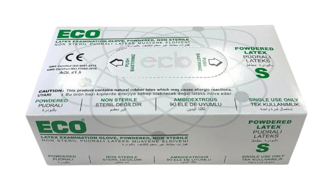ECO Lateks Pudralı Muayene Eldiveni (Small) 100'lü Paket