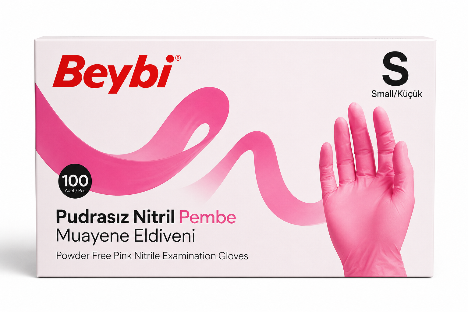 Beybi Pembe Nitril Pudrasız Muayene Eldiveni (Small) 100'lü Pk