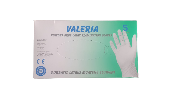 VALERIA Pudrasız Lateks Muayene Eldiveni - 100'lü Paket (Small)