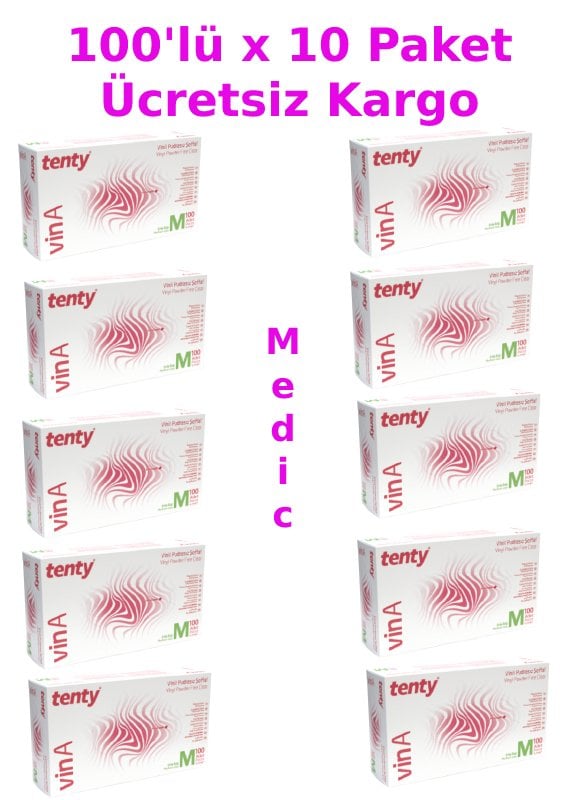 tenty Pudrasız Vinil Muayene Eldiveni (Medium) 100'lü x 10 Paket