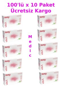 tenty Pudrasız Vinil Muayene Eldiveni (Medium) 100'lü x 10 Paket
