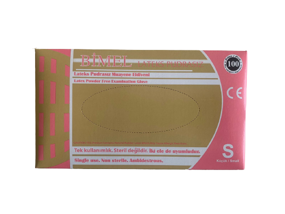 BİMEL Lateks Pudrasız Muayene Eldiveni 100'lü x 20 Paket - 1 Koli (Small)