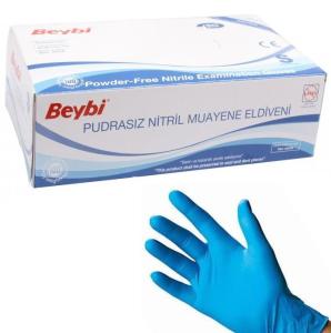 Beybi Mavi Pudrasız Nitril Muayene Eldiveni (Small) - 20 Paket / Koli