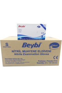 Beybi Mavi Pudrasız Nitril Muayene Eldiveni (Small) - 20 Paket / Koli