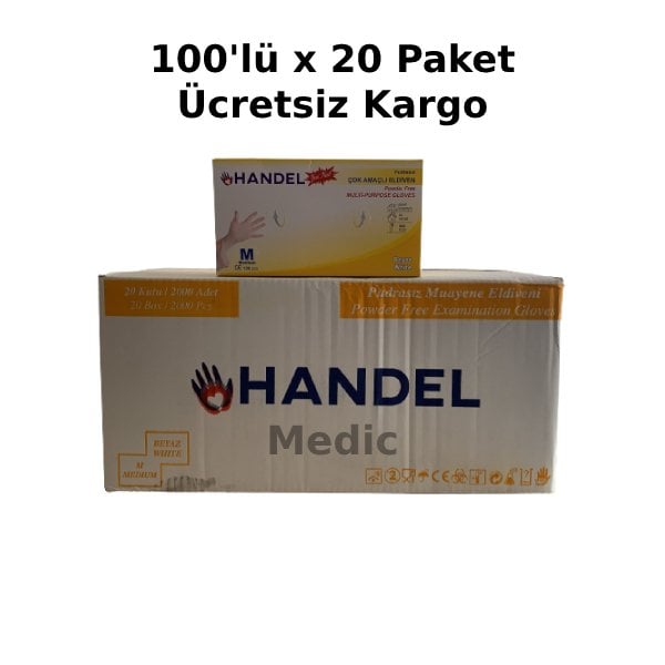 HANDEL Beyaz Pudrasız TPE Eldiven (Medium) 100'lü x 20 Paket - 1 Koli