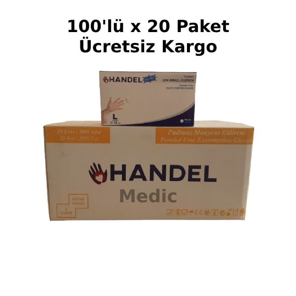 HANDEL Beyaz  Pudrasız TPE Eldiven (Large) 100'lü x 20 Paket - 1 Koli