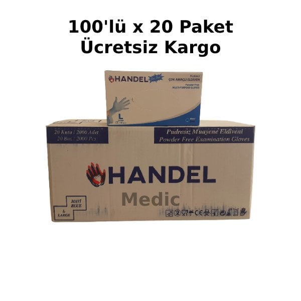 HANDEL Mavi Pudrasız TPE Eldiven (Large) 100'lü x 20 Paket - 1 Koli