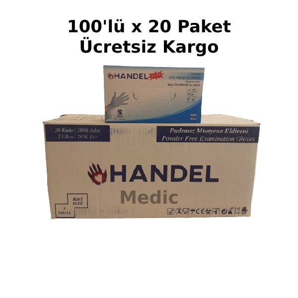 HANDEL Mavi Pudrasız TPE Eldiven (Small) 100'lü x 20 Paket - 1 Koli