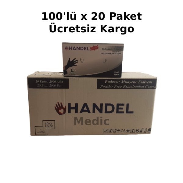 HANDEL Siyah Pudrasız TPE Eldiven (Large) 100'lü x 20 Paket - 1 Koli