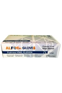 ALFOEx Glove  Şeffaf Pudrasız Vinil Muayene Eldiveni 100'lü x 20 Paket - 1 Koli (Large)