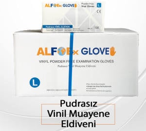 ALFOEx Glove  Şeffaf Pudrasız Vinil Muayene Eldiveni 100'lü x 20 Paket - 1 Koli (Large)