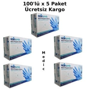 Koinsmh Mavi Pudrasız Nitril Muayene Eldiveni (Large) 5 x 100'lü Pk
