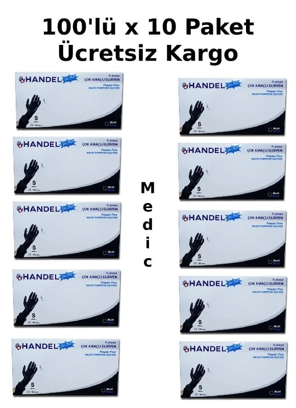 HANDEL Siyah Pudrasız TPE Eldiven (Small) 100'lü x 10 Paket