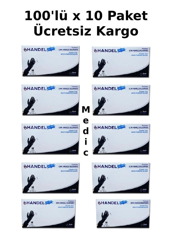 HANDEL Siyah Pudrasız TPE Eldiven (Medium) 100'lü x 10 Paket