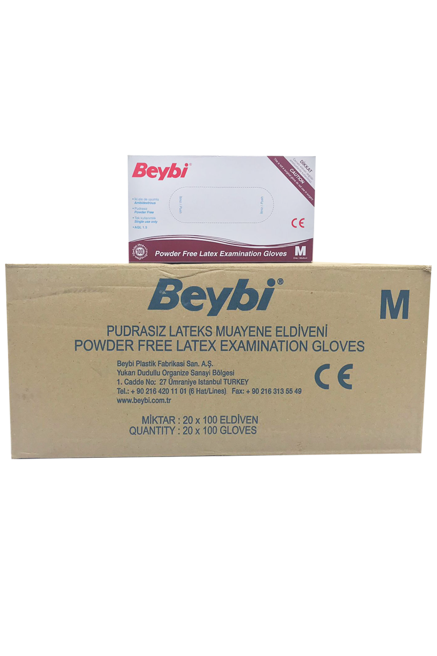 Beybi Pudrasız Lateks Muayene Eldiveni 100'lü (Medium) - 20 Paket / Koli