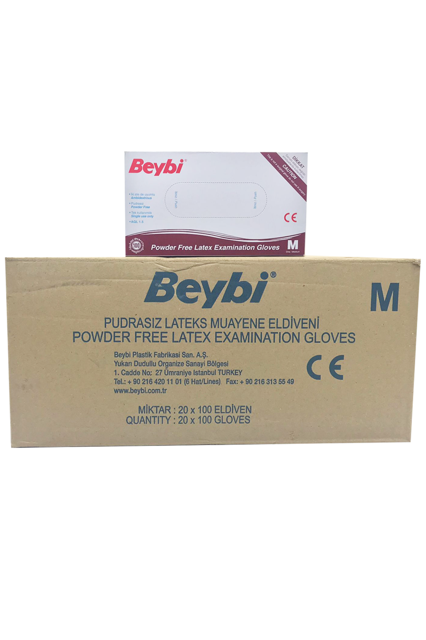 Beybi Pudrasız Lateks Muayene Eldiveni 100'lü (Medium) - 20 Paket / Koli