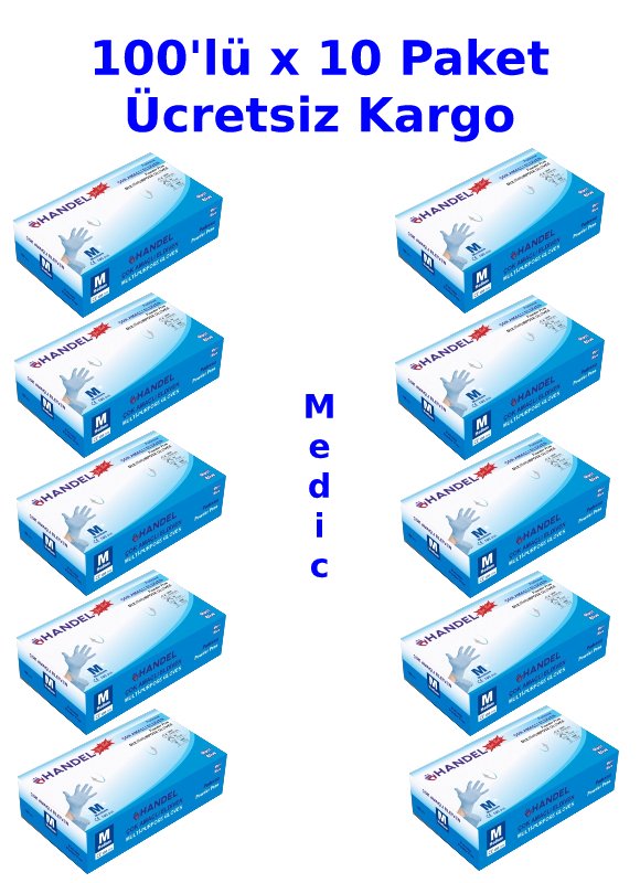 HANDEL Mavi Pudrasız TPE Eldiven (Medium) 100'lü x 10 Paket