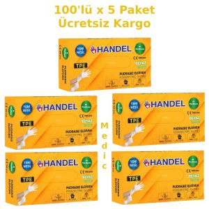 HANDEL Beyaz Pudrasız TPE Eldiven (Medium) 100'lü x 5 Paket